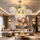 Candelabru Cristal PALACE, 6 brate, 12xG9, D69cm, Auriu Lucios, Inaltime Reglabila, Metal si Cristal