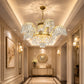 Candelabru Cristal PALACE, 6 brate, 12xG9, D69cm, Auriu Lucios, Inaltime Reglabila, Metal si Cristal