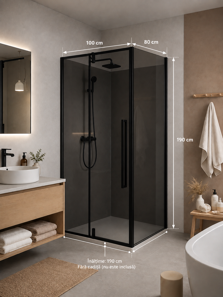 Cabina Dus Sticla 6mm, Fumuriu, 80x100x190cm
