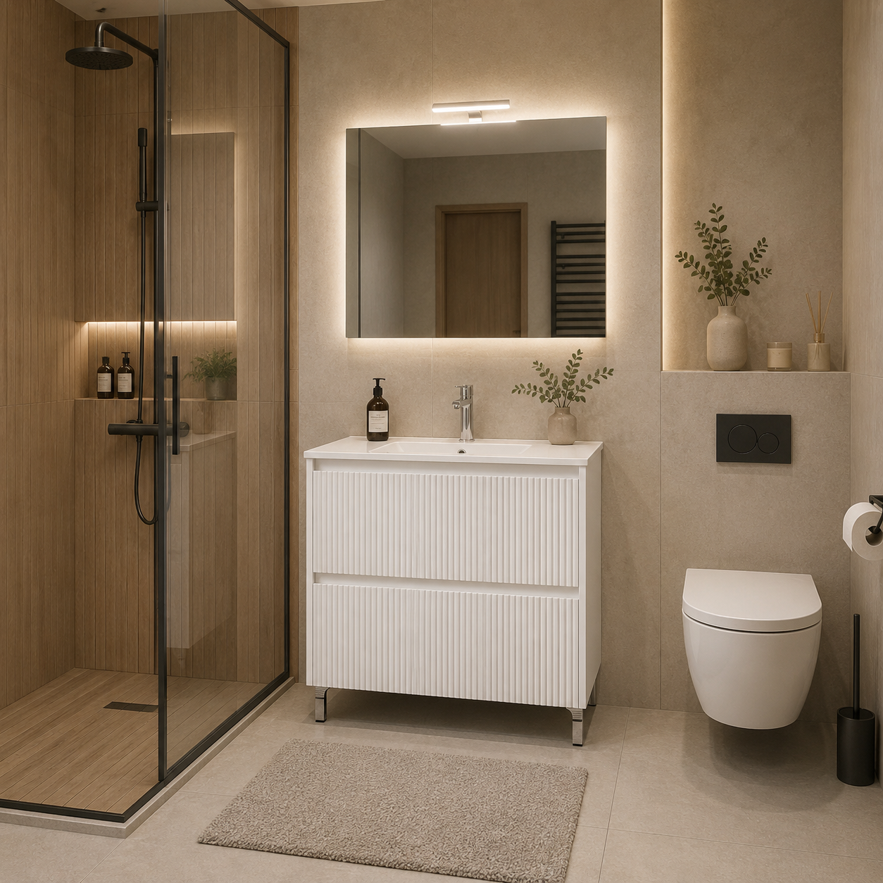 Set mobilier baie Savini Due Parma, oglinda + baza, PAL/MDF, alb, 80 cm