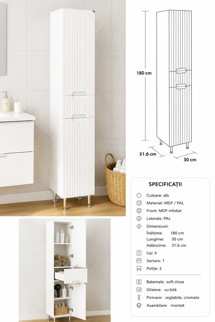 SERIA 033 - DULAP BAIE INALT MDF 30CM ALB
