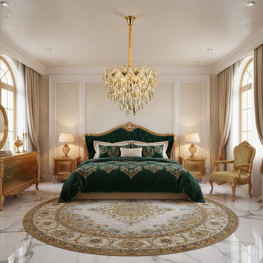 Candelabru Cristal FLEUR Nobile 5xE14, Diametru 40cm, Inaltime 30cm, Auriu Lucios, Inaltime Reglabila, Design Elegant
