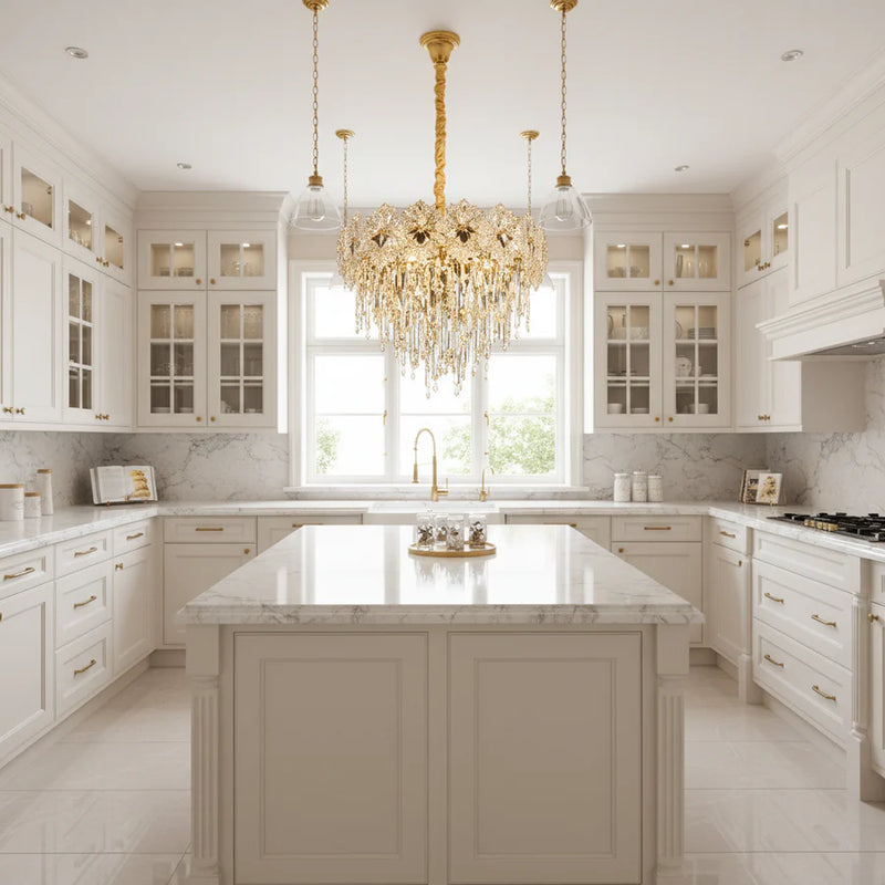 Candelabru Cristal FLEUR Nobile 5xE14, Diametru 40cm, Inaltime 30cm, Auriu Lucios, Inaltime Reglabila, Design Elegant-2