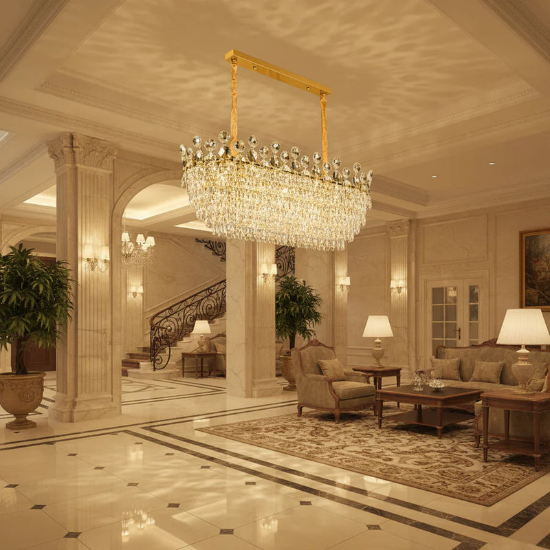 Candelabru Cristal ACE Supremo 10xE14, Dimensiuni 95x35cm , Inaltime 40cm, Auriu Lucios, Inaltime Reglabila, Design Elegant-2