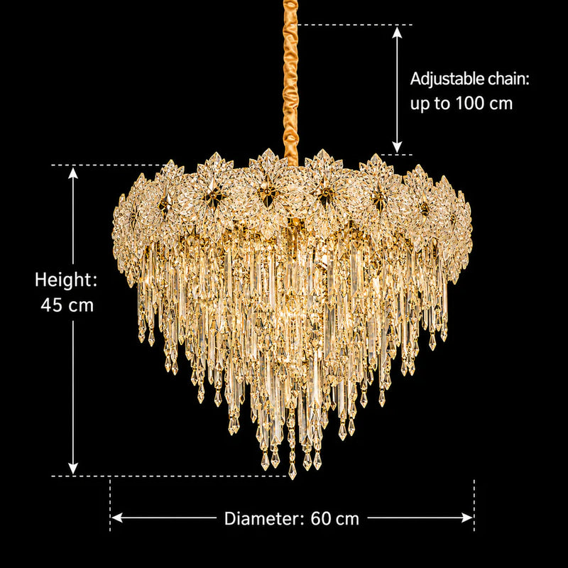 Candelabru Cristal FLEUR Magno 12xE14, Diametru 60cm, Inaltime 45cm, Auriu Lucios, Inaltime Reglabila, Design Elegant-4