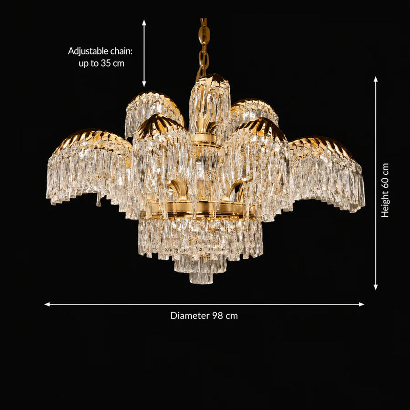 Candelabru Cristal PALACE Imperio, 15 brate, 22xG9, D98cm, Auriu Lucios, Inaltime Reglabila, Metal si Cristal-5
