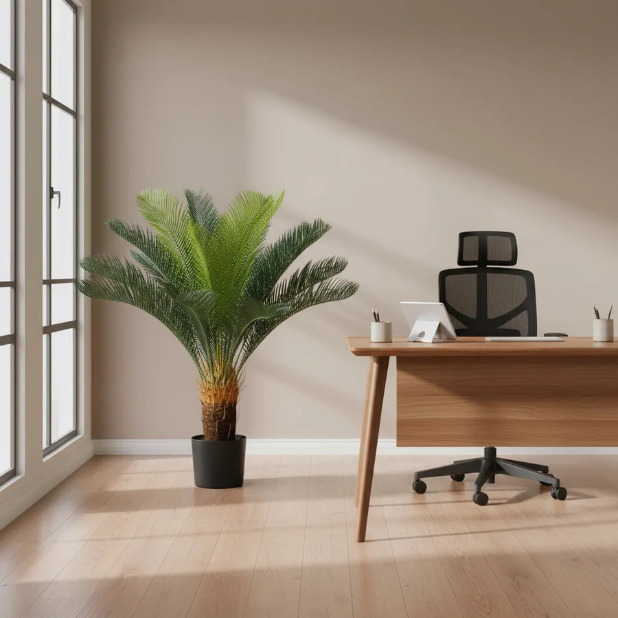 Planta Artificială Copac Tip Palmier, 24 frunze, 85 cm, Verde, cu Ghiveci