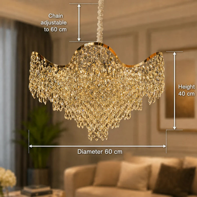 Candelabru Cristal 13xE14 VELOURA Magno , D60 cm, Auriu, Inaltime Reglabila, Metal si Cristal-4