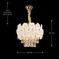 Candelabru Cristal PETAL Petito 3xE14, D30 cm, Auriu, Inaltime Reglabila, Metal si Cristal