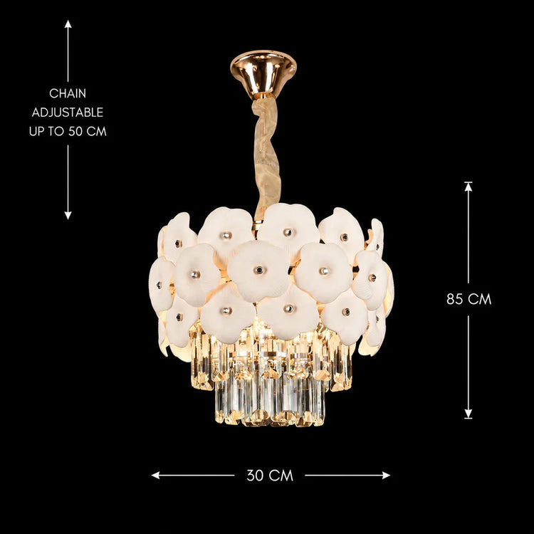 Candelabru Cristal PETAL Petito 3xE14, D30 cm, Auriu, Inaltime Reglabila, Metal si Cristal