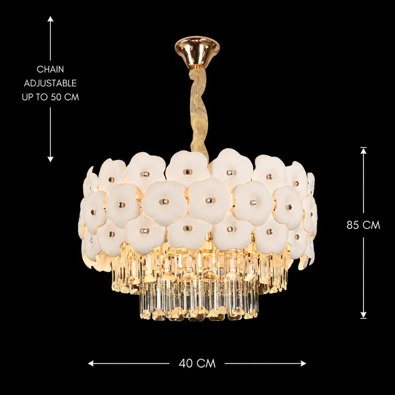 Candelabru Cristal PETAL Nobile 6xE14, D40 cm, Auriu, Inaltime Reglabila, Metal si Cristal-4