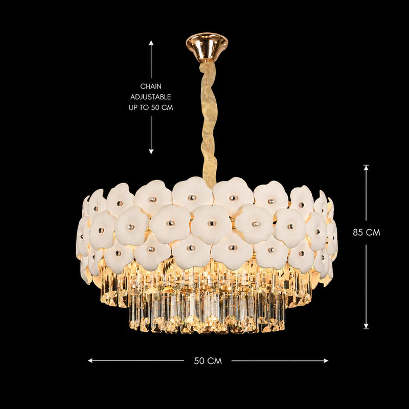 Candelabru Cristal PETAL Eleganza 9xE14, D50 cm, Auriu, Inaltime Reglabila, Metal si Cristal-4