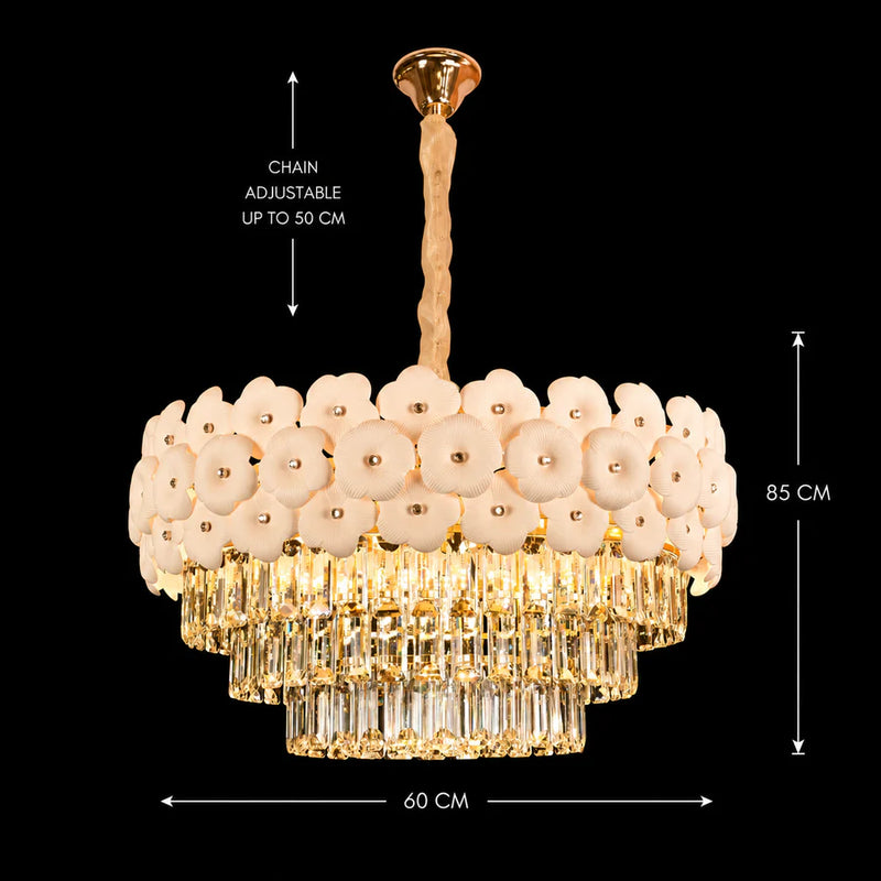 Candelabru Cristal PETAL Magno 13xE14, D60 cm, Auriu, Inaltime Reglabila, Metal si Cristal-4
