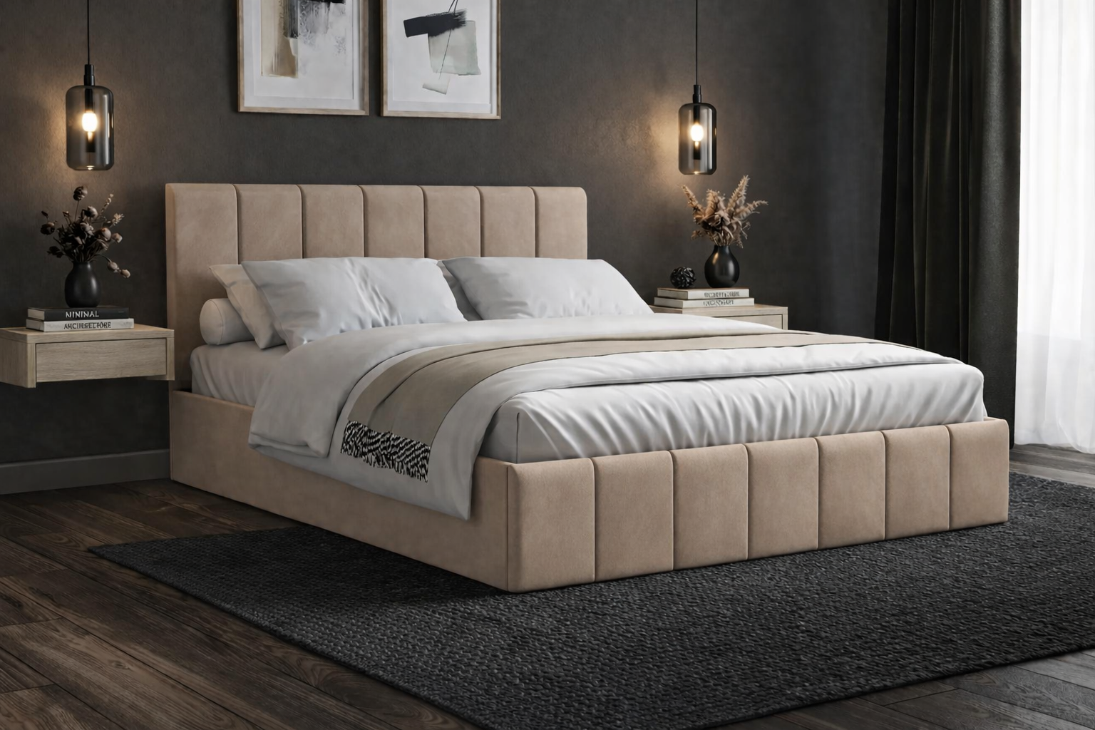 Pat Cozy, 140x200 cm, cappucino, suport saltea din PAL