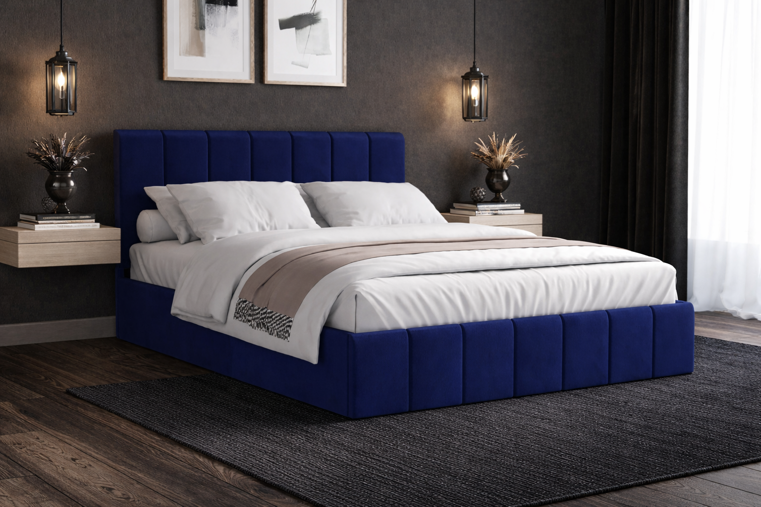 Pat Cozy, 160x200 cm, Albastru, somiera din PAL