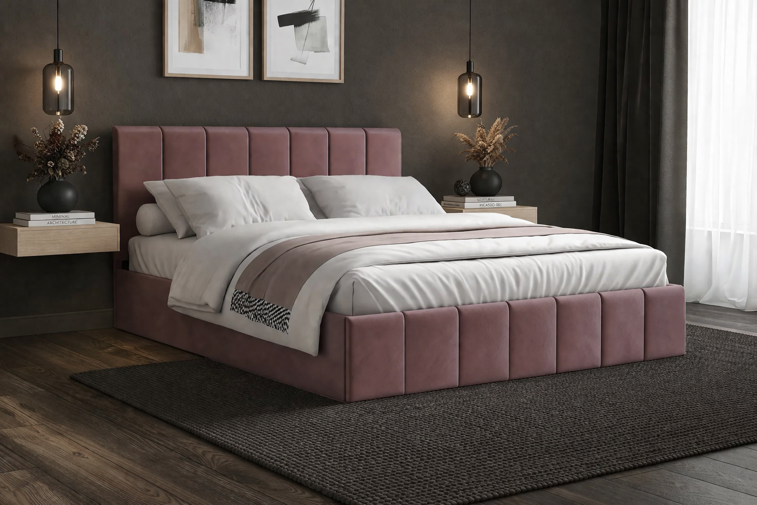 Pat Cozy, 160x200 cm, mov, suport saltea din PAL