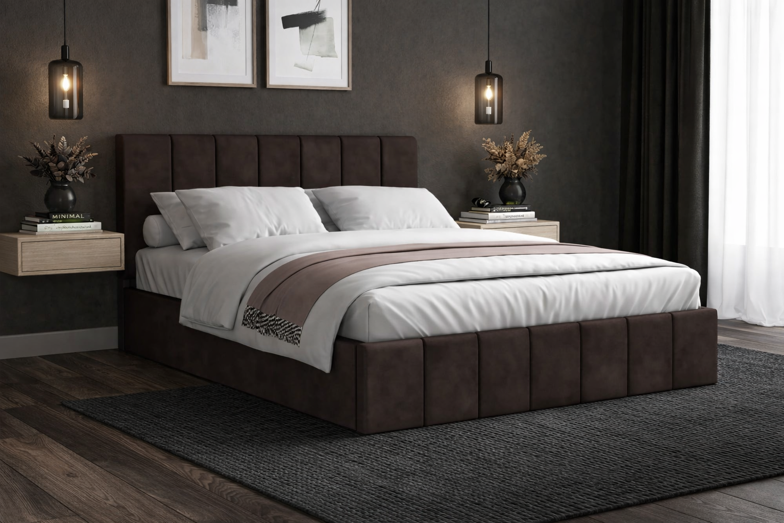 Pat Cozy, 160x200 cm, maro, suport saltea din PAL