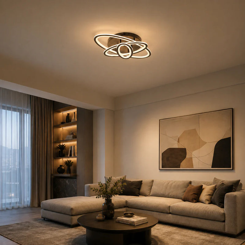 Lustra LED cu telecomanda TIANA 78W, 3 Elipse, lumina Rece/Calda/Neutra, Dimabila, Negru-1