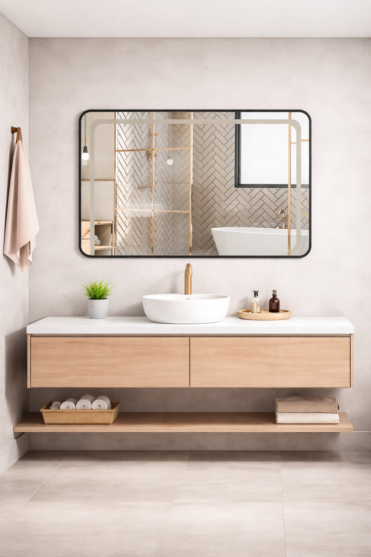 OGLINDA BAIE LED DREPTUNGHIULARA 80X60CM RAMA NEGRU MAT