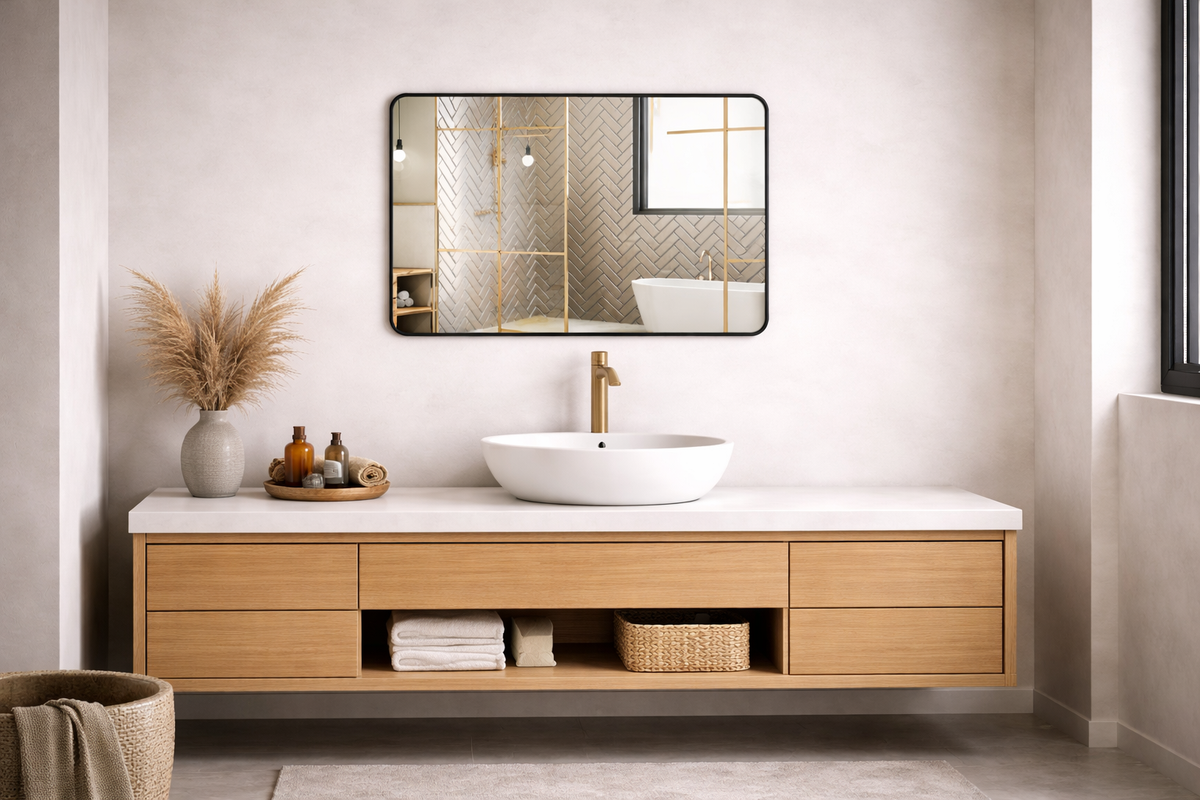 OGLINDA BAIE LED DREPTUNGHIULARA 100X80CM RAMA NEGRU MAT