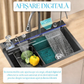 Set chiuveta multifunctionala smart, BADENMOB, Inox negru grafit 3mm, Afisaj digital, Doua cascade, Spalator pahare, Dozator detergent, Baterie extensibila cu 3 functii, Tocator, Tava si sita inclusa, Antizgarieturi, Sistem preaplin, 75X45cm