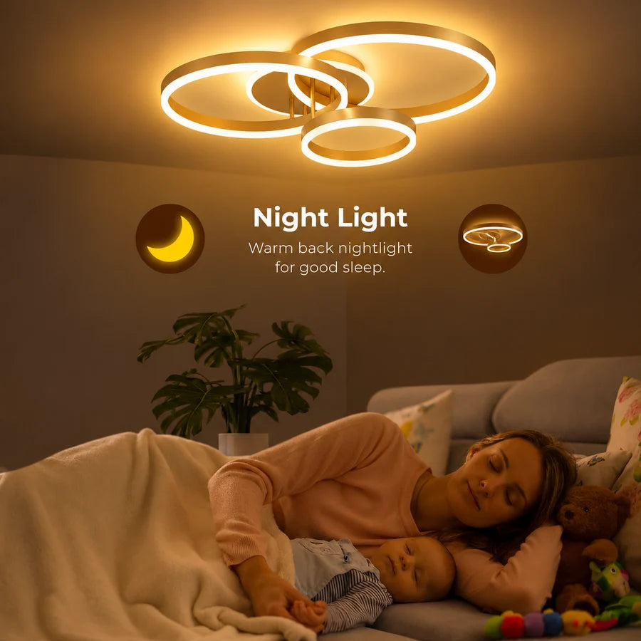 Lustra LED cu telecomanda RIGA LILITH 68W, 3 Cercuri, lumina Rece/Calda/Neutra, Dimabila, Auriu Lucios-5