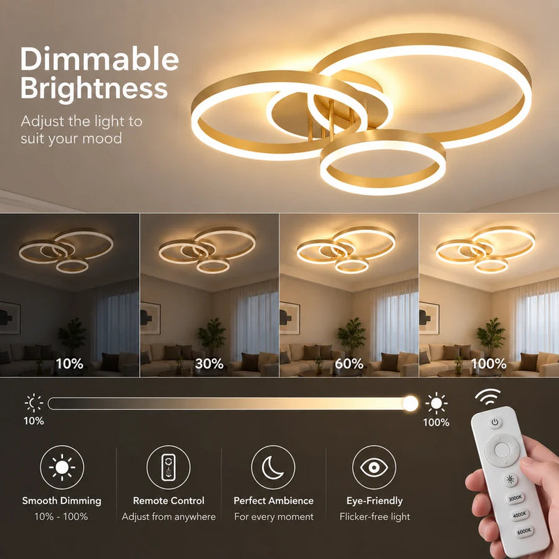 Lustra LED cu telecomanda RIGA LILITH 68W, 3 Cercuri, lumina Rece/Calda/Neutra, Dimabila, Auriu Lucios-4