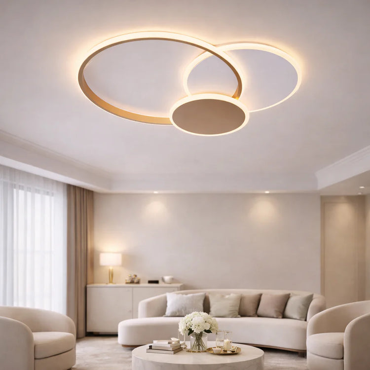 Lustra LED cu telecomanda KILLIAN 46W, 3 Cercuri, lumina Rece/Calda/Neutra 3000K/4000K/6000K, Dimabila, Auriu Alb