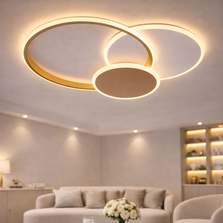 Lustra LED cu telecomanda KILLIAN 46W, 3 Cercuri, lumina Rece/Calda/Neutra 3000K/4000K/6000K, Dimabila, Auriu Alb