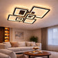 Lustra LED cu telecomanda si cristal QUADRIS RGB 177W, 6 Patrate, lumina Rece/Calda/Neutra 3000K/4000K/6000K, Dimabila, Negru, Metal si Cristal
