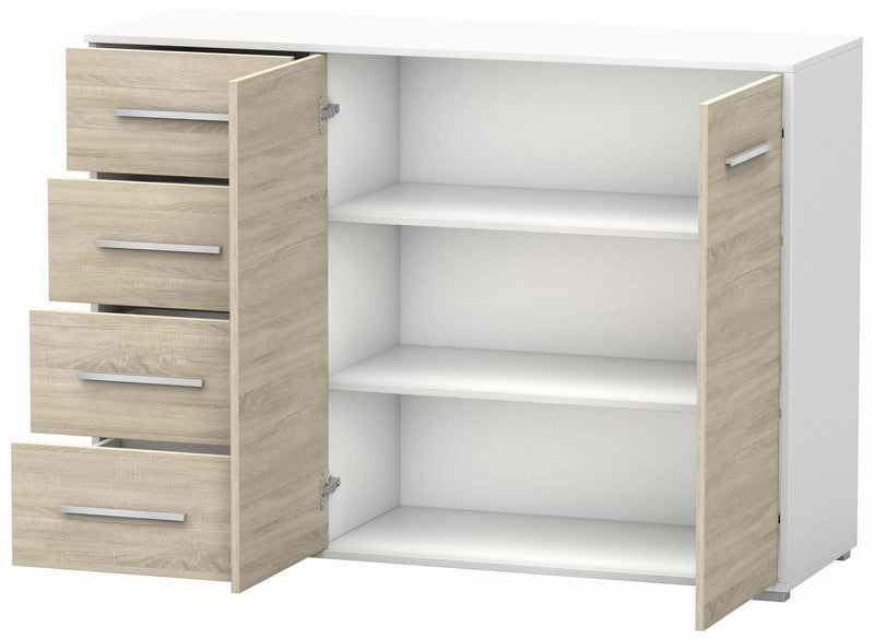 Comoda Stela, 135x95x45cm, Alb/Sonoma-5
