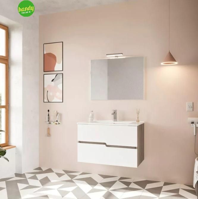 Masca baie + lavoar + oglinda + lampa Savini Rio 60, cu sertare, alb lucios, 61.5 x 53 x 46.5 cm