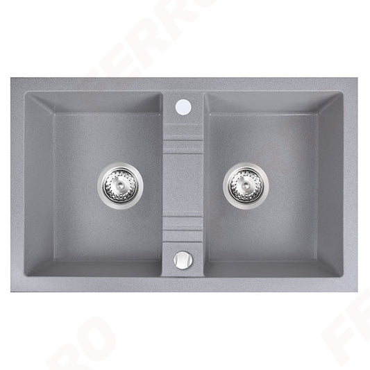 Chiuveta cu Doua Cuve, 78x48 cm, Gri + Baterie Flexibila Cadou