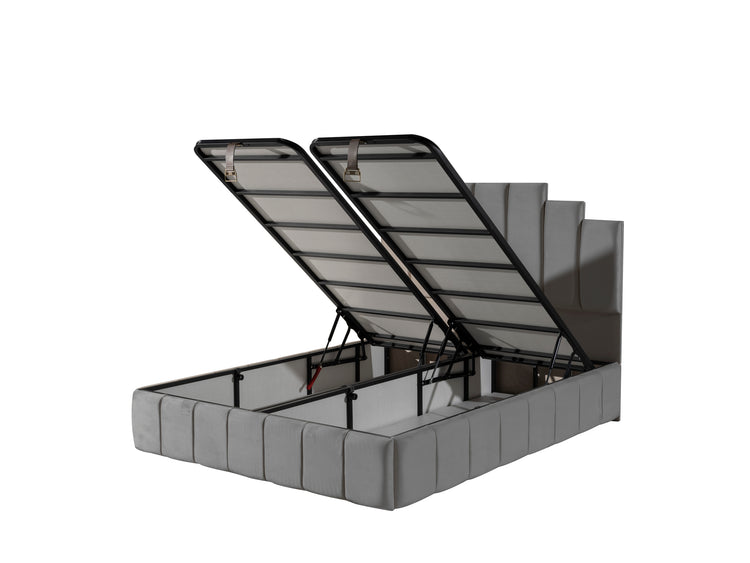 Pat Hango, 160x200 cm, gri, saltea inclusa si somiera metalica rabatabila