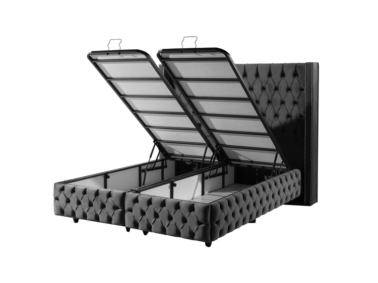 Pat Setter, 160x200 cm, gri, cu saltea si somiera metalica rabatabila