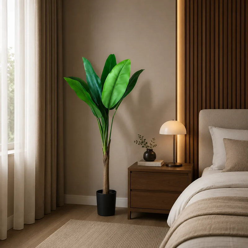 Planta Artificială Copac Tip Bananier, 130 cm, 6 frunze, Verde, cu Ghiveci-1