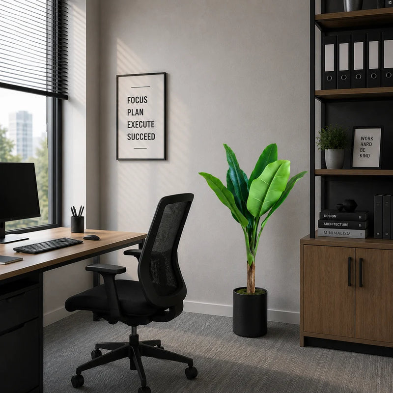 Planta Artificială Copac Tip Bananier, 130 cm, 6 frunze, Verde, cu Ghiveci-2