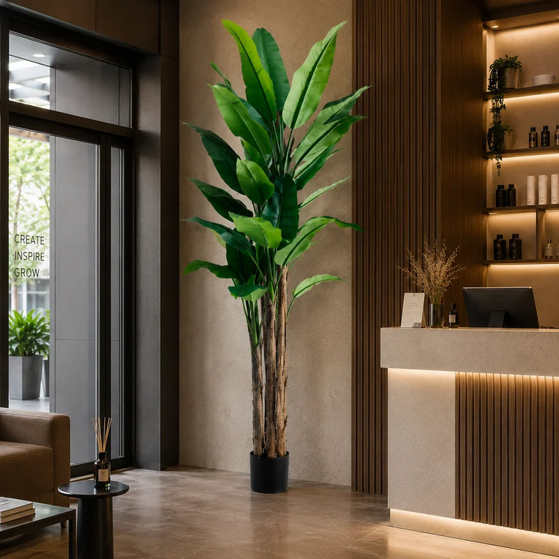 Planta Artificială Copac Tip Bananier, 210 cm, 31 frunze, Verde, cu Ghiveci-1