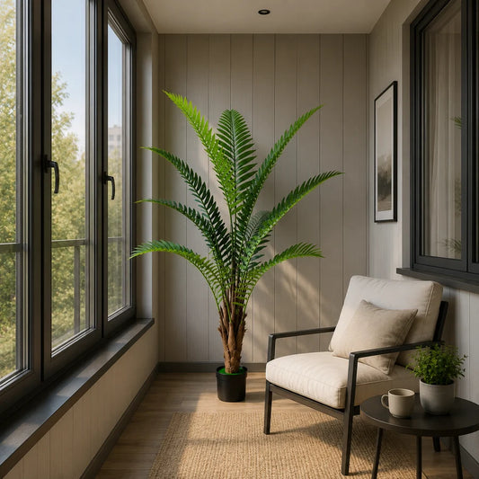Planta Artificială Copac Tip Palmier Regal, 180 cm, 10 frunze, Verde, cu Ghiveci