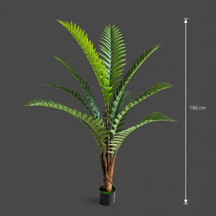 Planta Artificială Copac Tip Palmier Regal, 180 cm, 10 frunze, Verde, cu Ghiveci