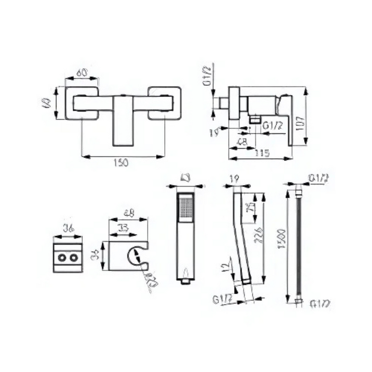 Zicco - Baterie perete dus cu set de dus inclus, crom BZI77