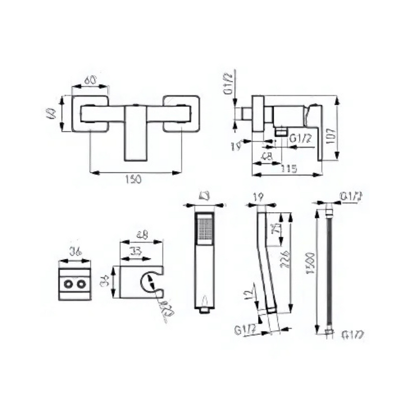 Zicco - Baterie perete dus cu set de dus inclus, crom BZI77-2