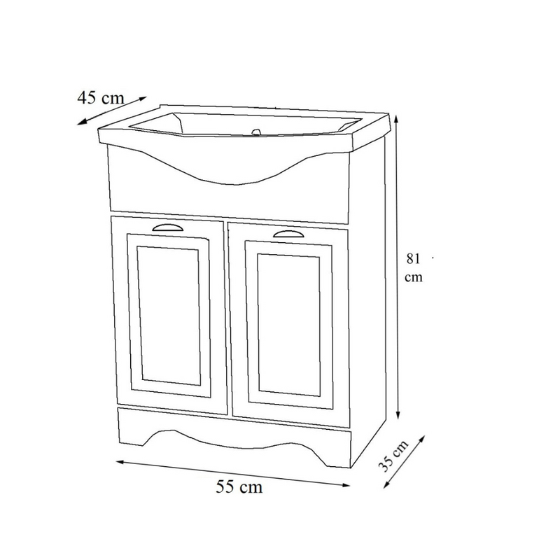 Seria 172 - Mobilier baie 55cm Alb 2U + Lavoar Albatros 55 - 7055-5