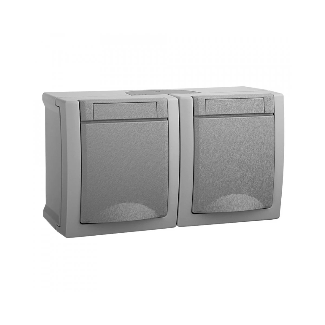 Priza dubla cu impamantare IP54 Pacific Panasonic, PT, gri