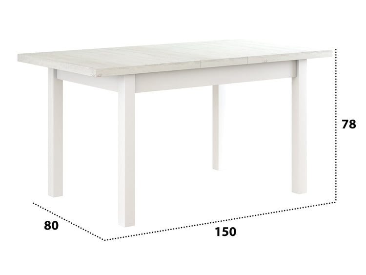 Set masa extensibila 120x150cm cu 6 scaune tapitate, mb-13 max5 si s-37 boss7 b22, alb, lemn masiv de fag, stofa