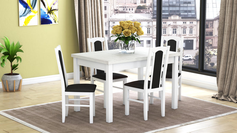 Set masa extensibila 120x150cm cu 4 scaune tapitate, mb-13 max5 si s-37 boss7 b22, alb, lemn masiv de fag, stofa-1