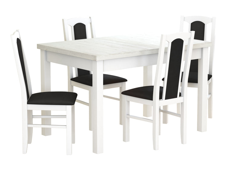 Set masa extensibila 120x150cm cu 4 scaune tapitate, mb-13 max5 si s-37 boss7 b22, alb, lemn masiv de fag, stofa