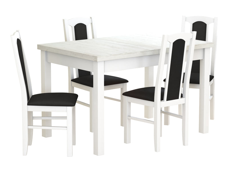 Set masa extensibila 120x150cm cu 4 scaune tapitate, mb-13 max5 si s-37 boss7 b22, alb, lemn masiv de fag, stofa-2