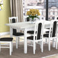 Set masa extensibila 120x150cm cu 6 scaune tapitate, mb-13 max5 si s-37 boss7 b22, alb, lemn masiv de fag, stofa