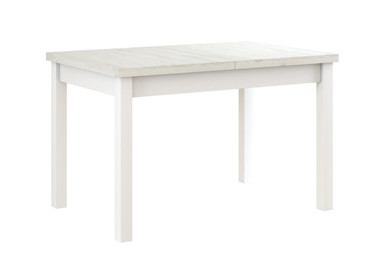 Set masa extensibila 120x150cm cu 6 scaune tapitate, mb-13 max5 si s-37 boss7 b22, alb, lemn masiv de fag, stofa